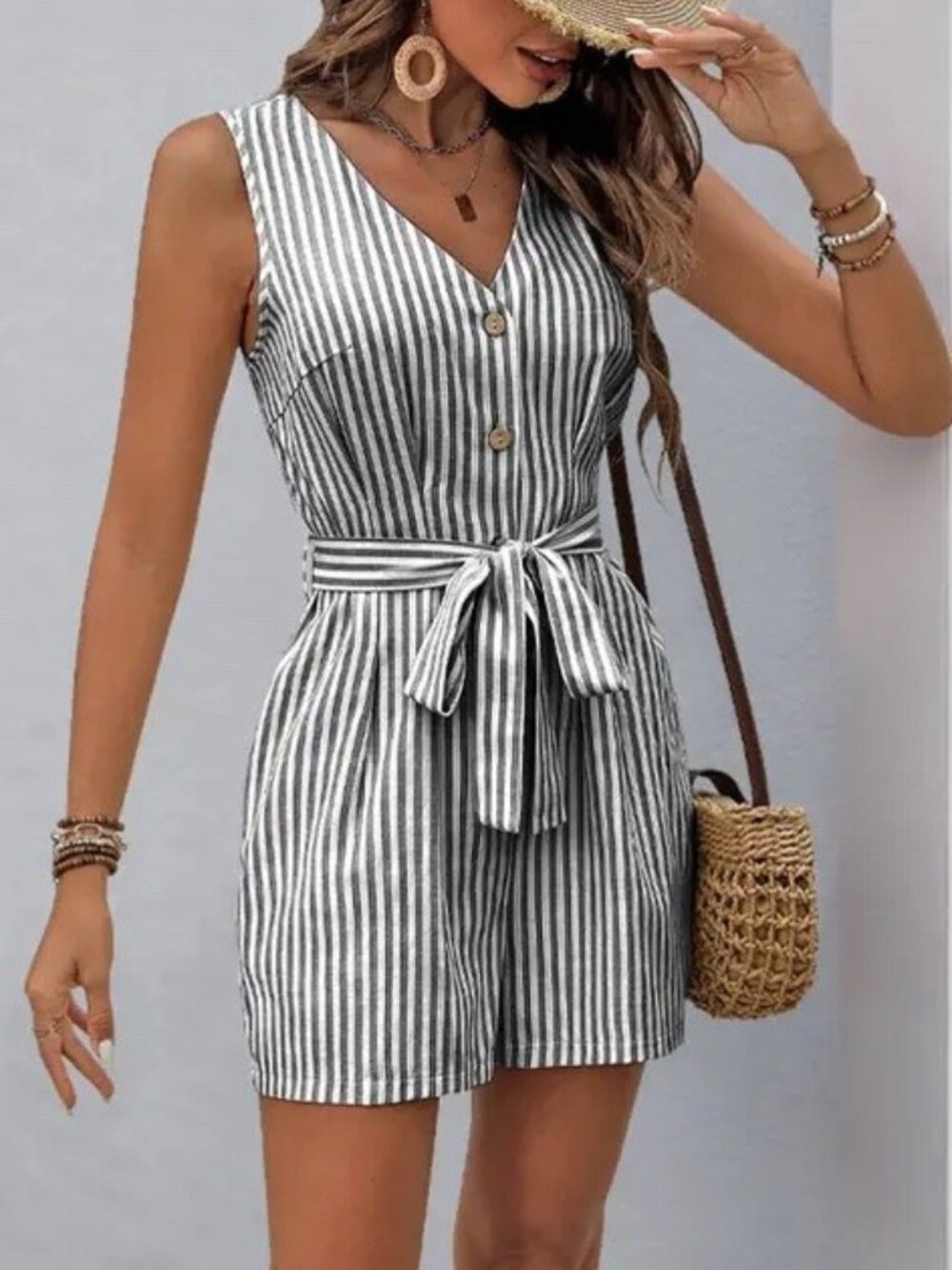 NEW SLEEVELESS ROMPER shorts STRIPED (4-colors) SM-XL summer spring vacation